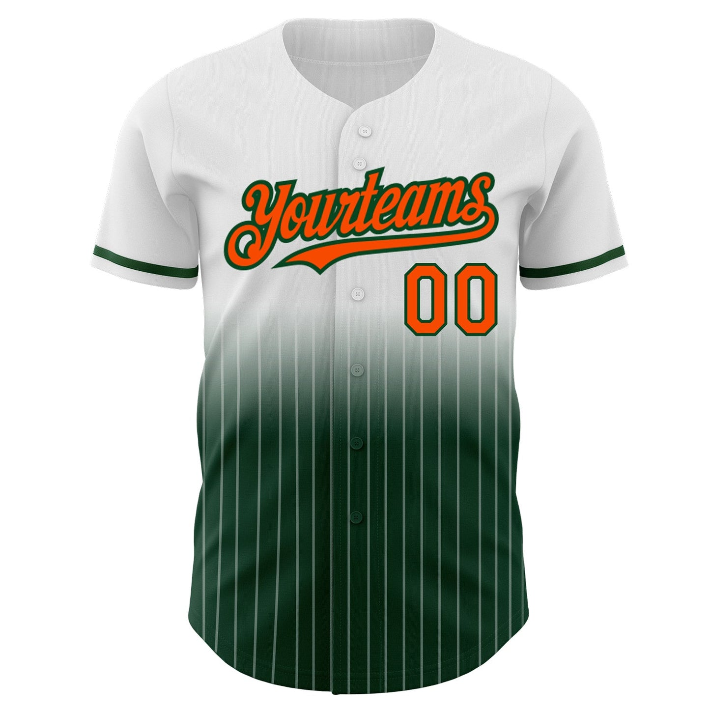 Custom White Pinstripe Orange-Green Authentic Fade Fashion Baseball Jersey view 3