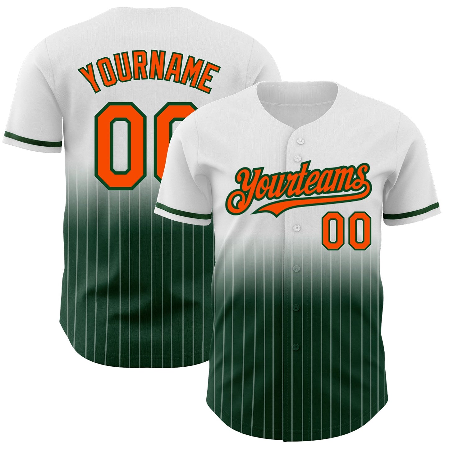 Custom White Pinstripe Orange-Green Authentic Fade Fashion Baseball Jersey - Main View