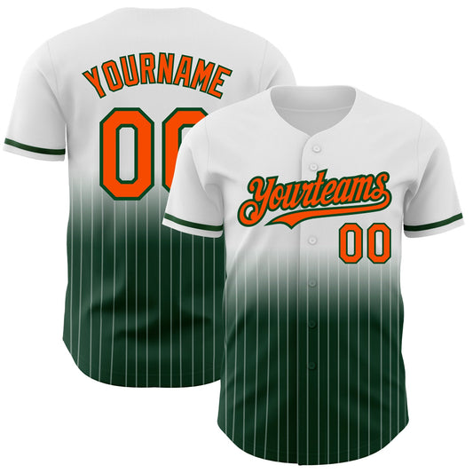 Custom White Pinstripe Orange-Green Authentic Fade Fashion Baseball Jersey - Main View