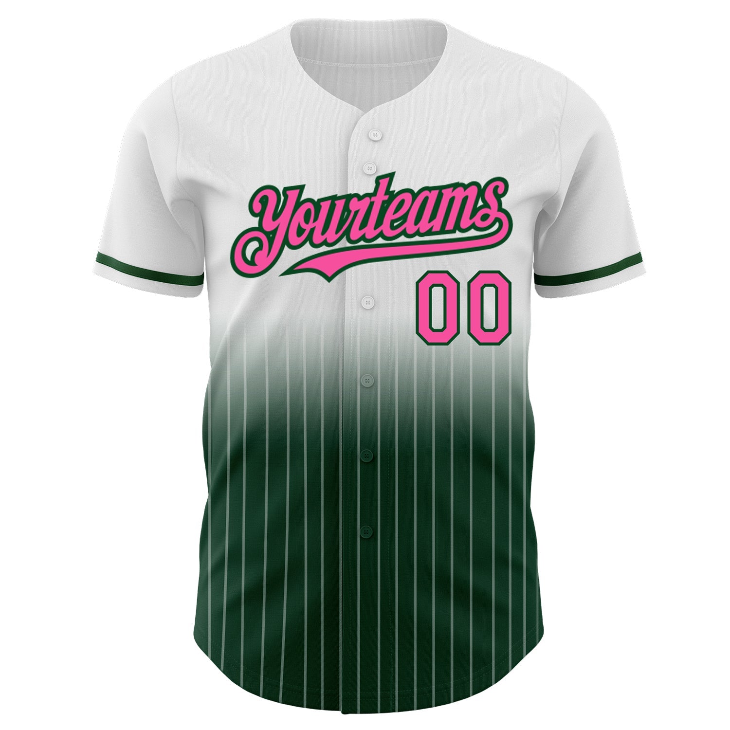 Custom White Pinstripe Pink-Green Authentic Fade Fashion Baseball Jersey view 3