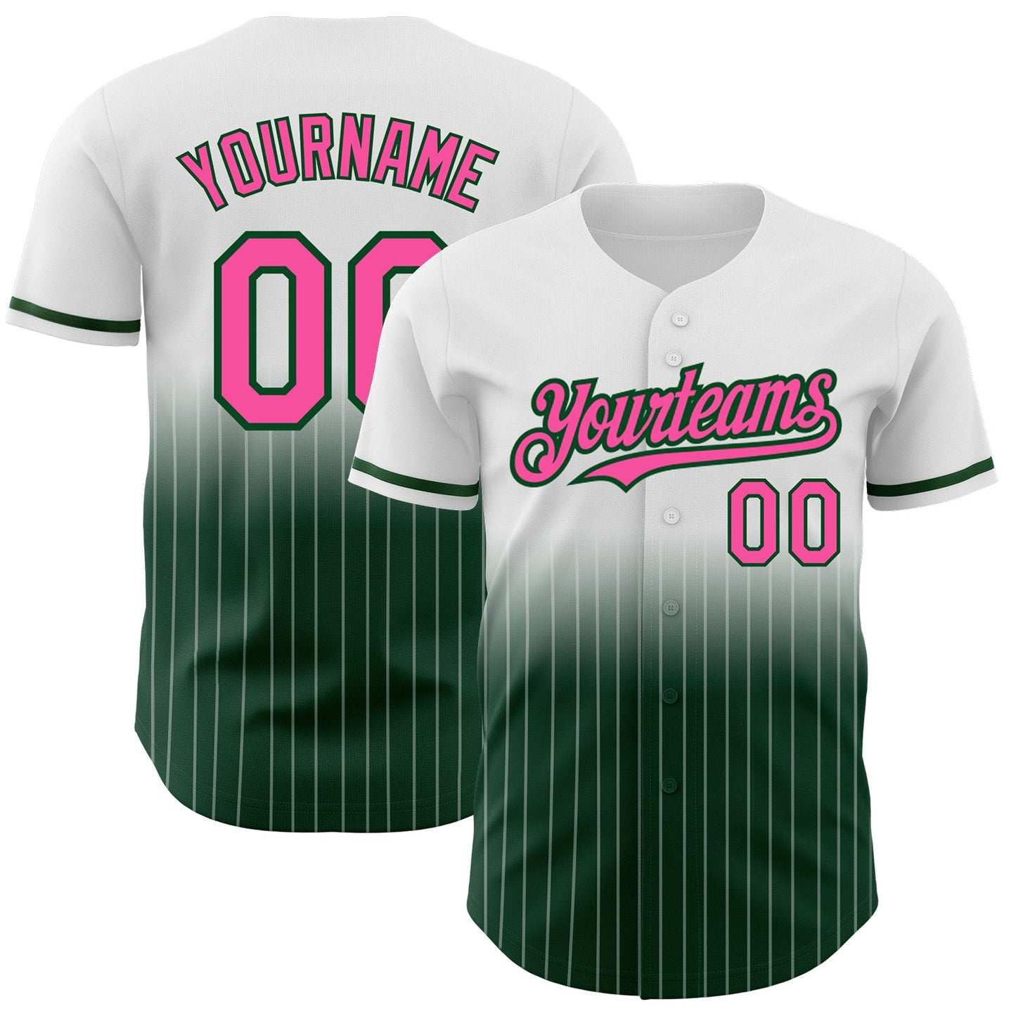 Custom White Pinstripe Pink-Green Authentic Fade Fashion Baseball Jersey - Main View