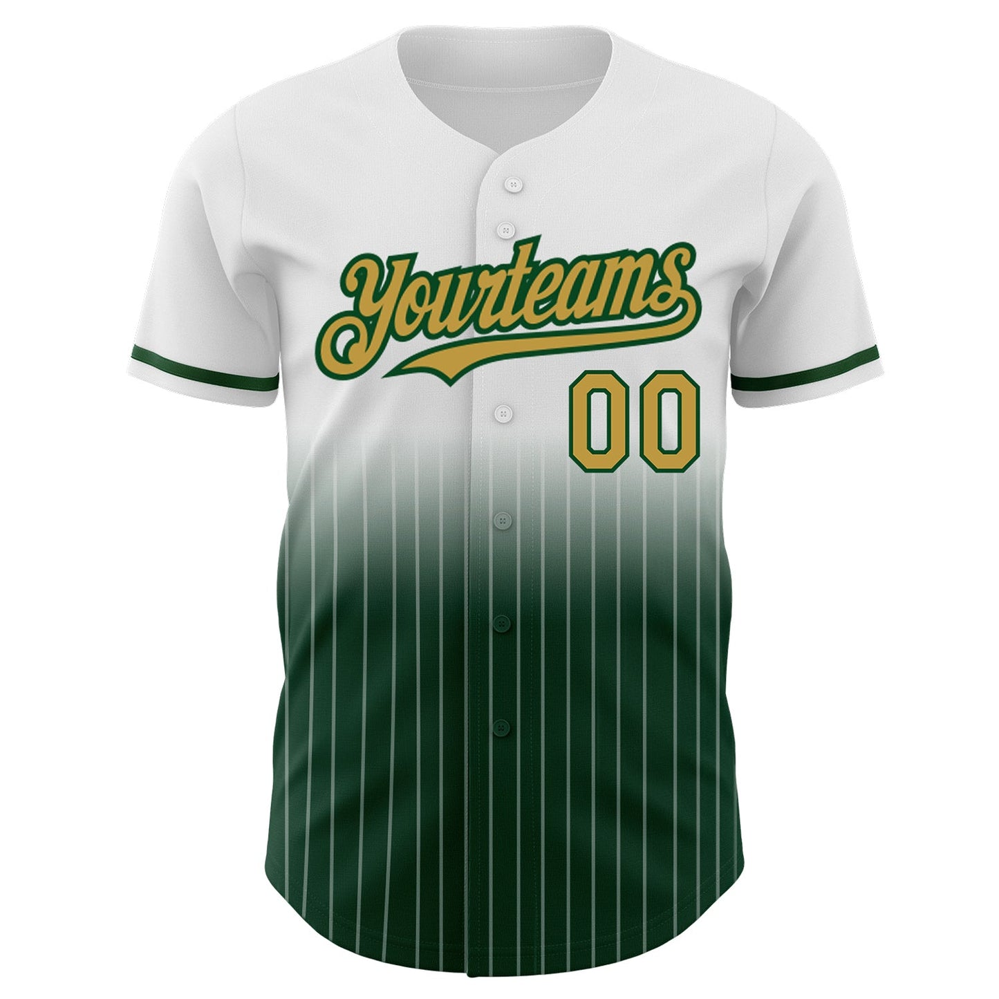 Custom White Pinstripe Old Gold-Green Authentic Fade Fashion Baseball Jersey view 3