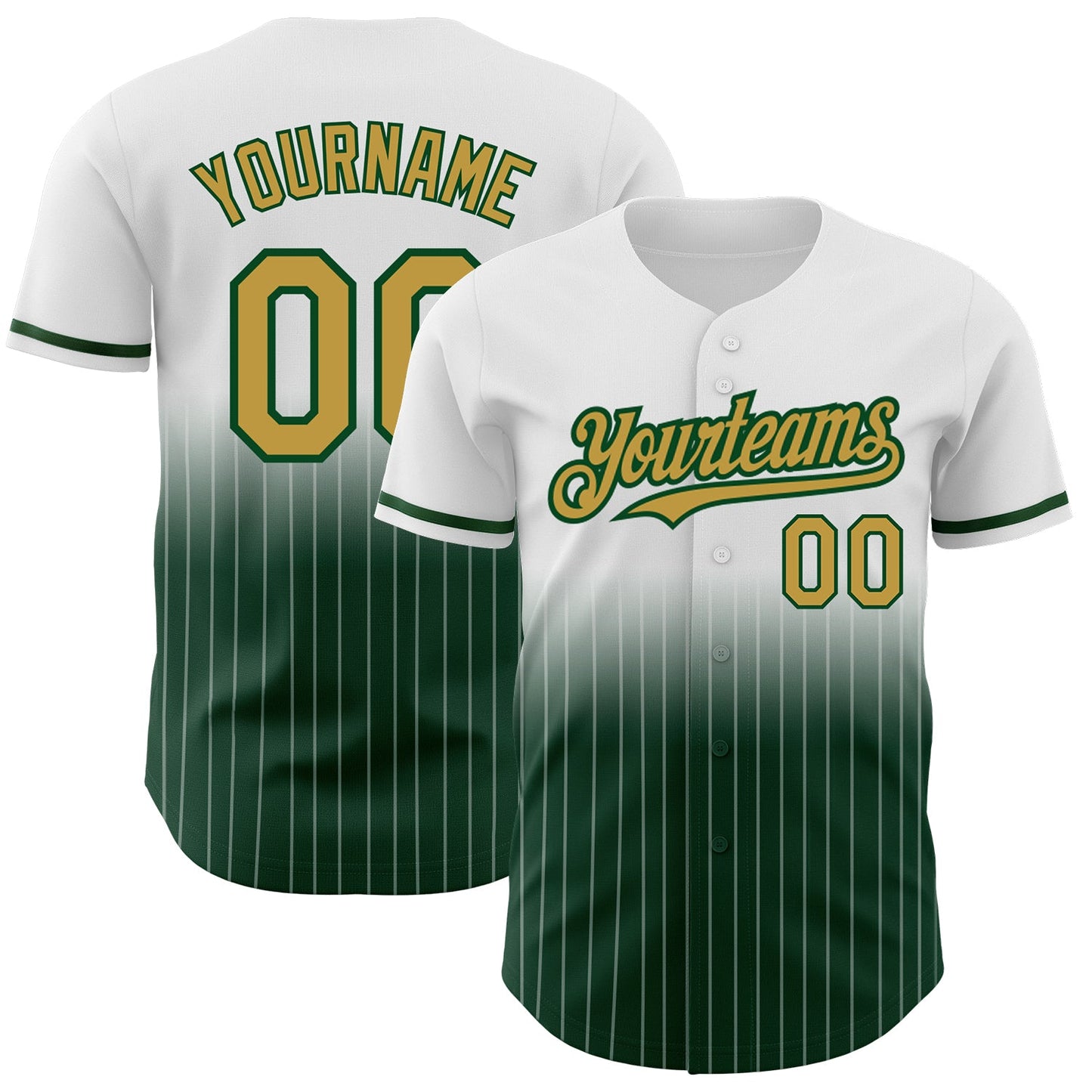 Custom White Pinstripe Old Gold-Green Authentic Fade Fashion Baseball Jersey - Main View