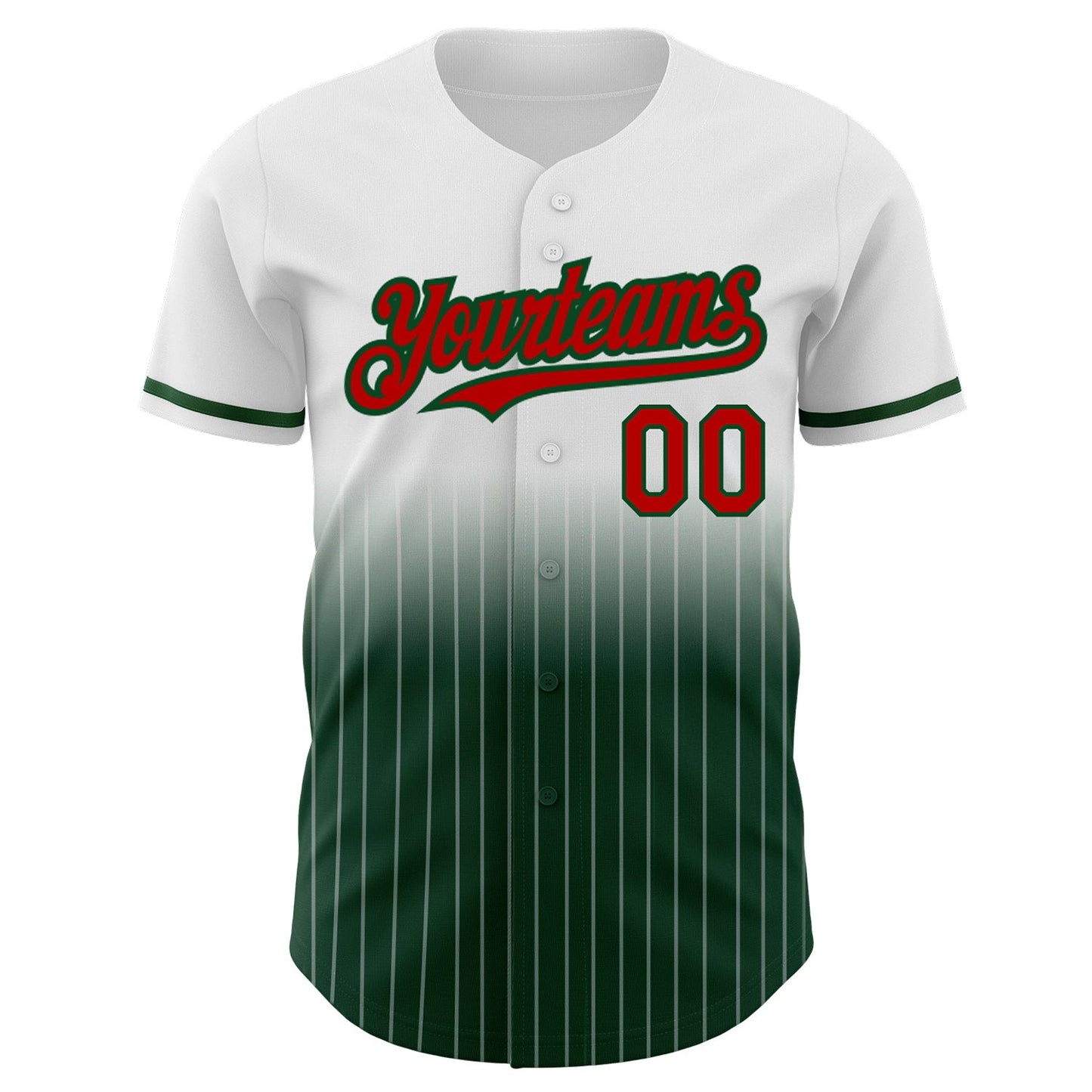 Custom White Pinstripe Red-Green Authentic Fade Fashion Baseball Jersey view 3