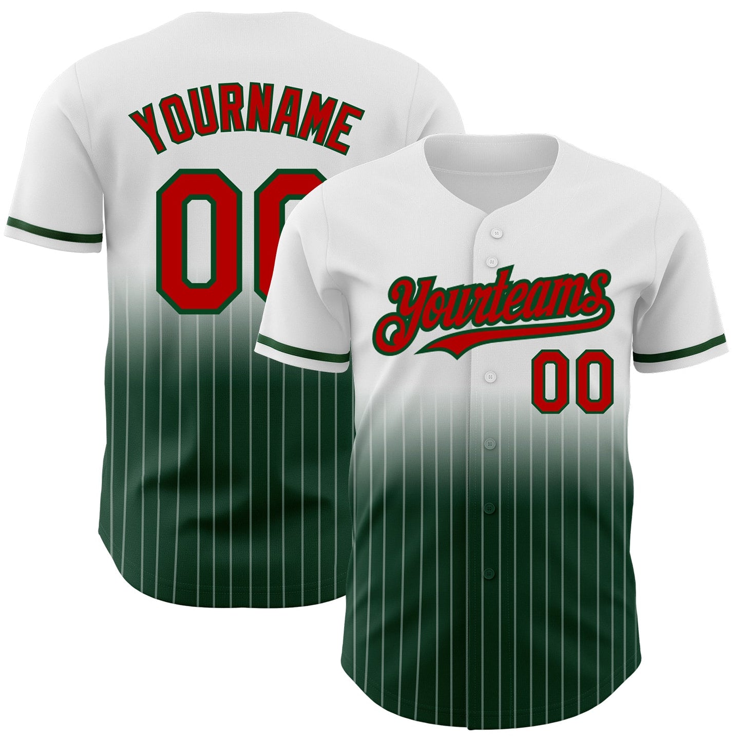 Custom White Pinstripe Red-Green Authentic Fade Fashion Baseball Jersey - Main View