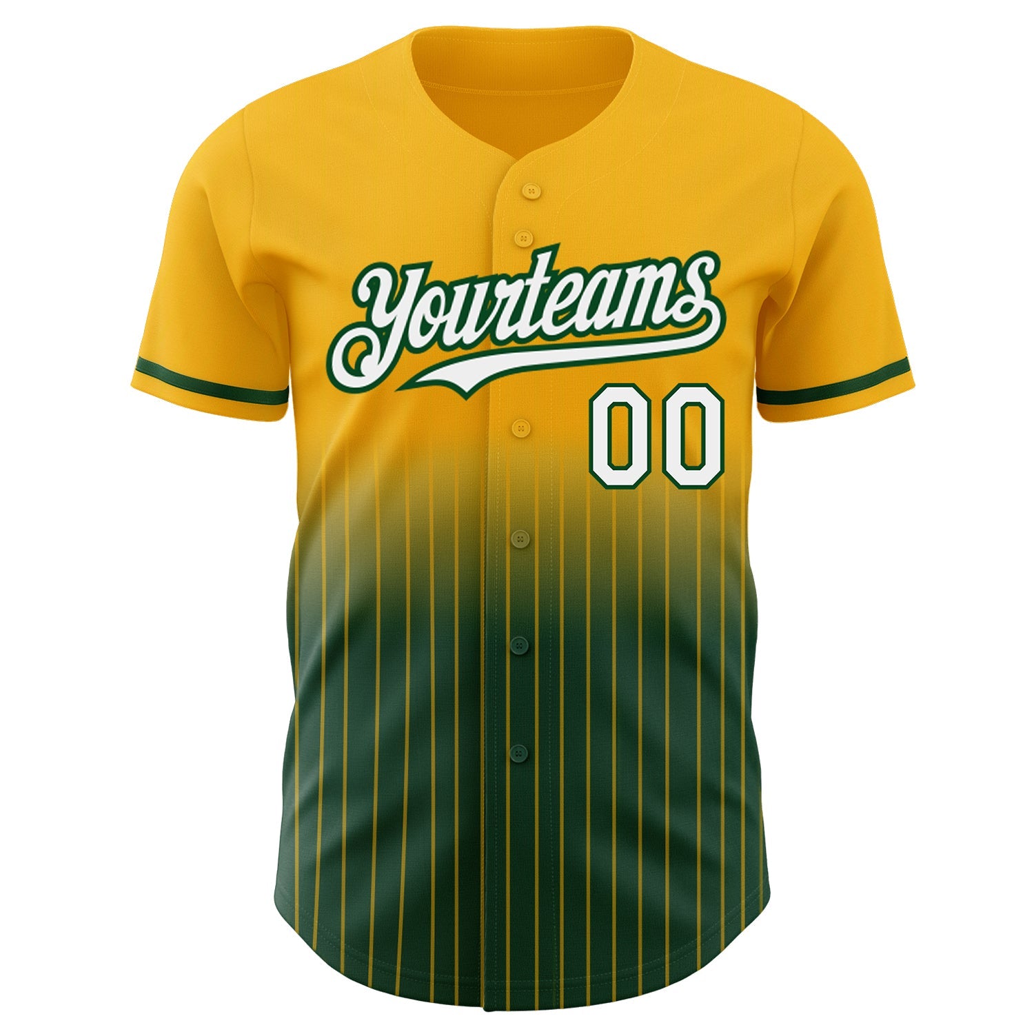 Custom Gold Pinstripe White-Green Authentic Fade Fashion Baseball Jersey view 3