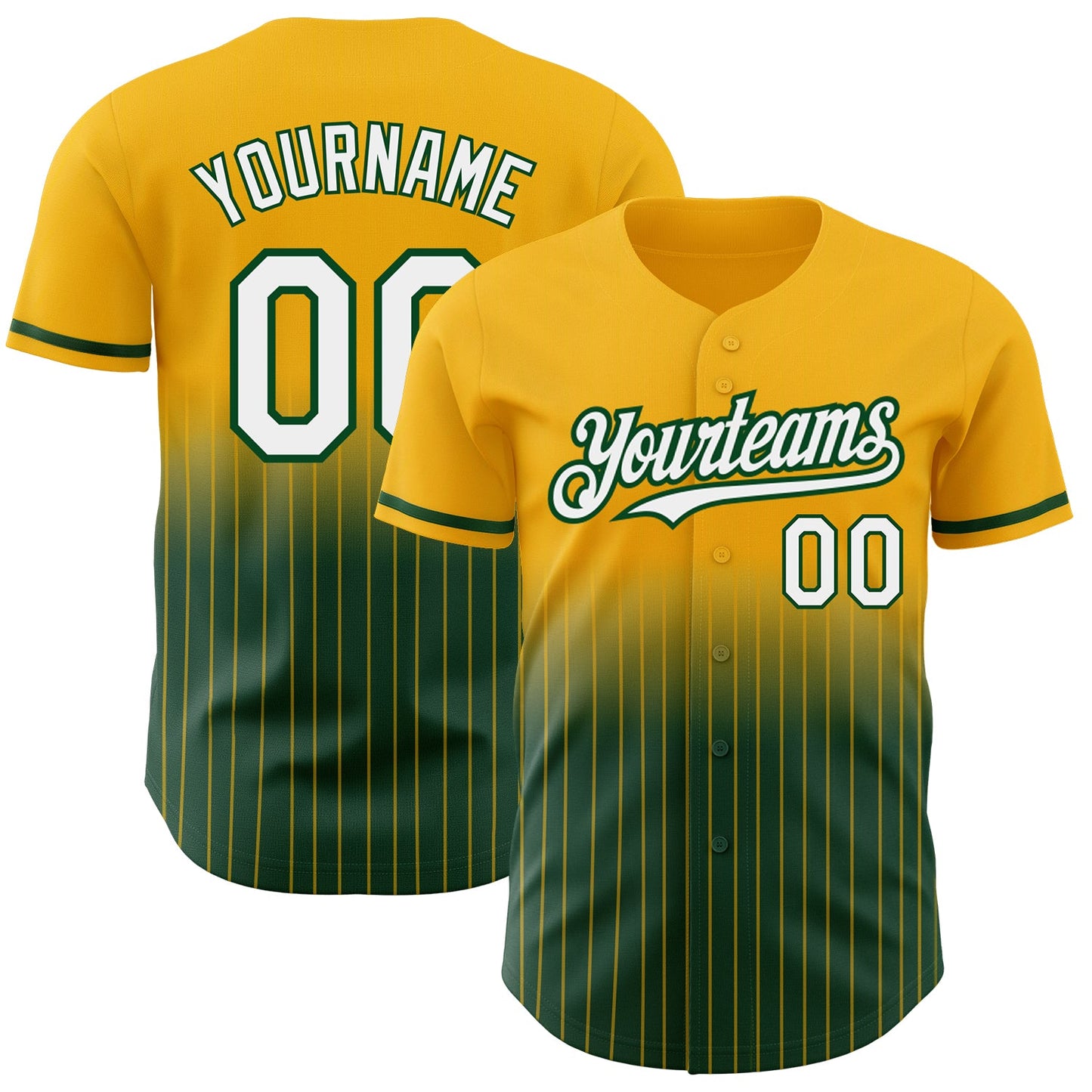 Custom Gold Pinstripe White-Green Authentic Fade Fashion Baseball Jersey - Main View