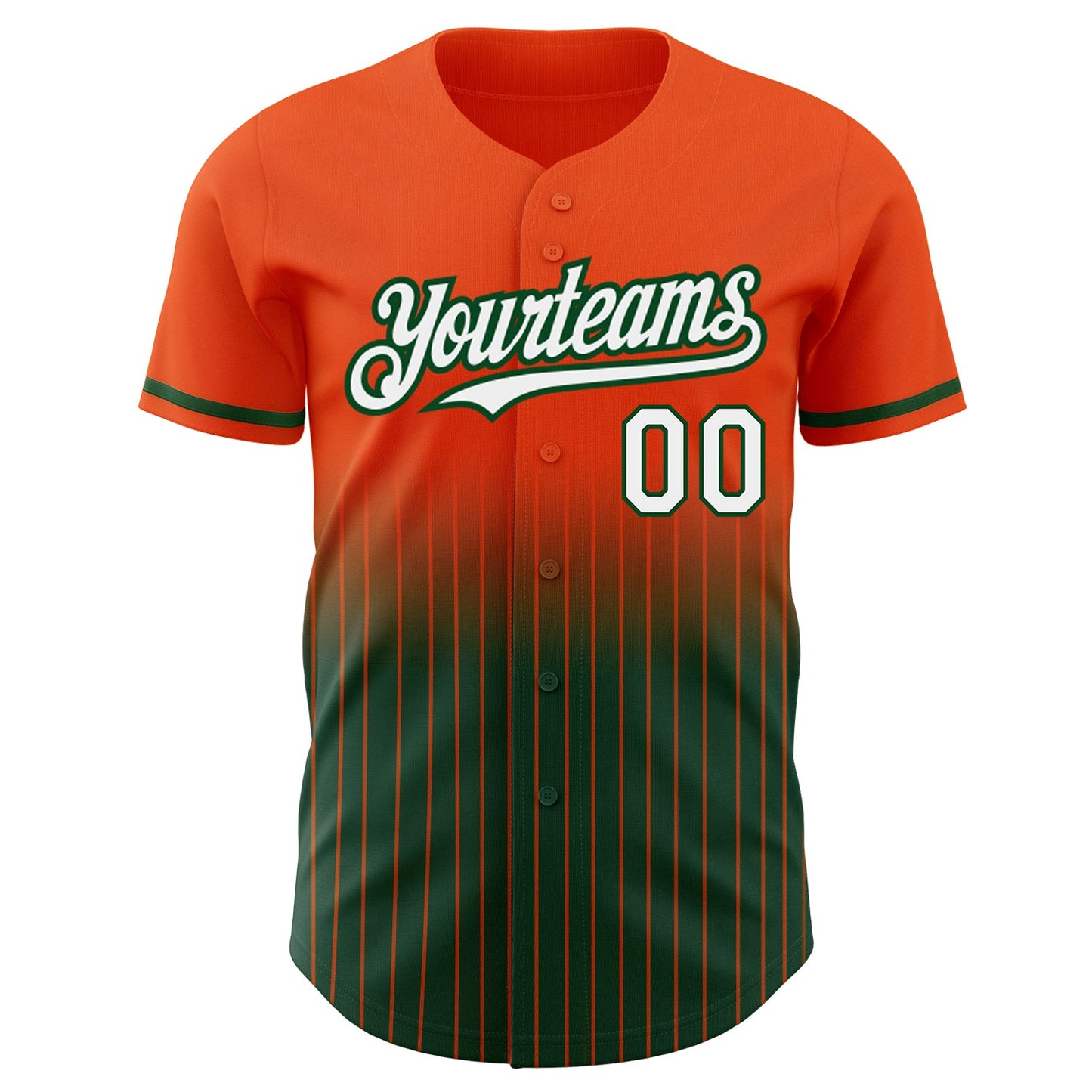 Custom Orange Pinstripe White-Green Authentic Fade Fashion Baseball Jersey view 3
