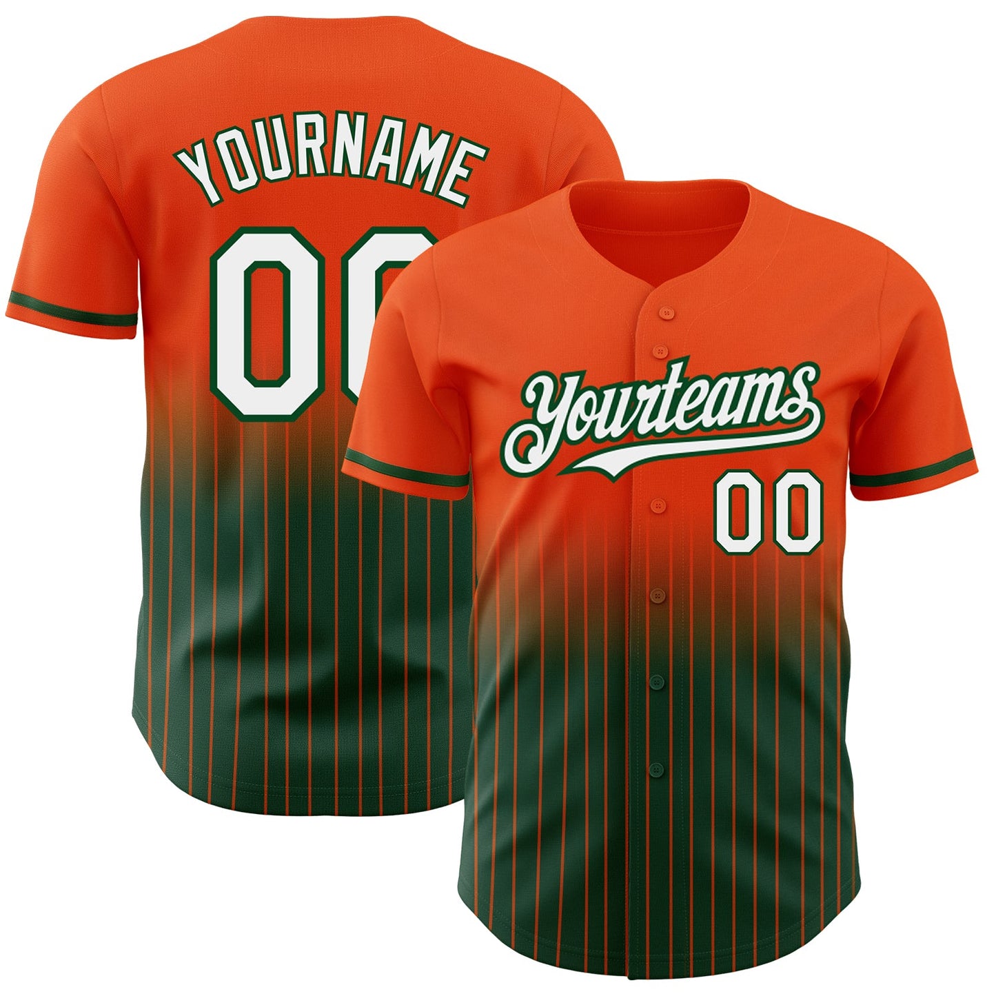 Custom Orange Pinstripe White-Green Authentic Fade Fashion Baseball Jersey - Main View