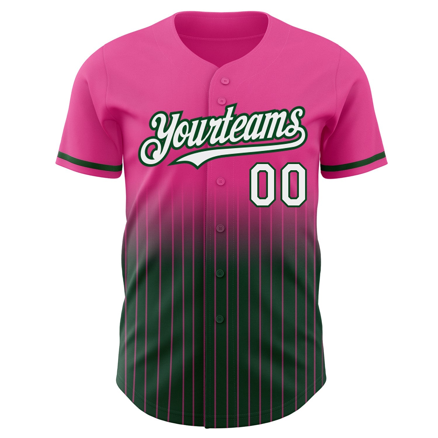 Custom Pink Pinstripe White-Green Authentic Fade Fashion Baseball Jersey view 3
