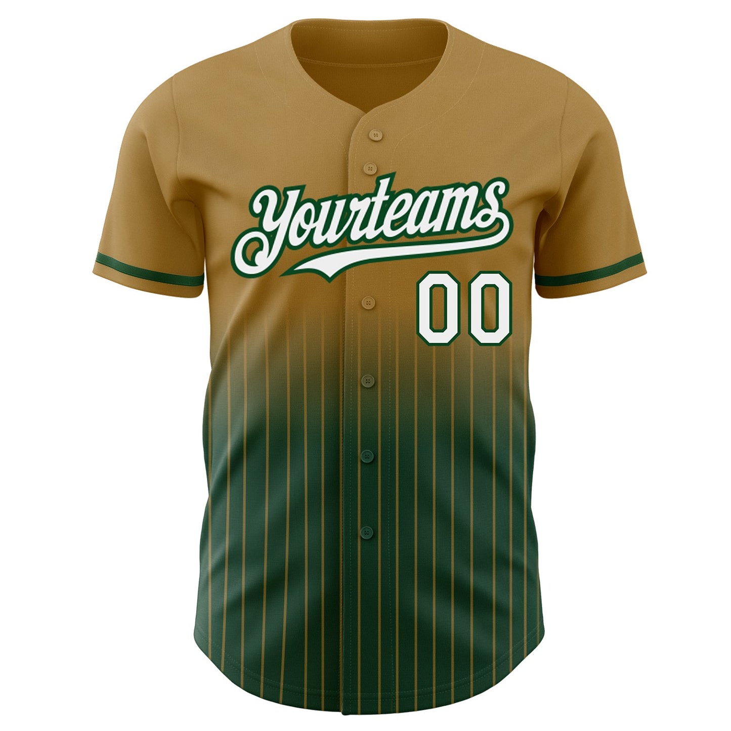 Custom Old Gold Pinstripe White-Green Authentic Fade Fashion Baseball Jersey view 3