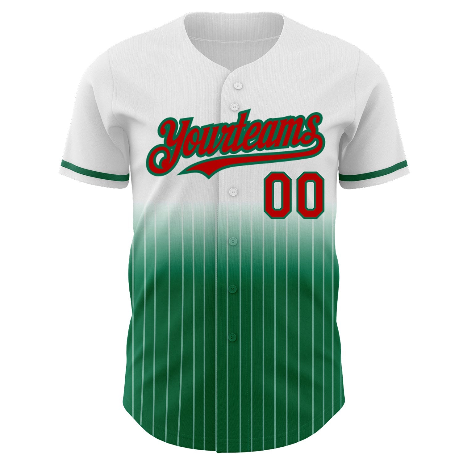Custom White Pinstripe Red-Kelly Green Authentic Fade Fashion Baseball Jersey view 3