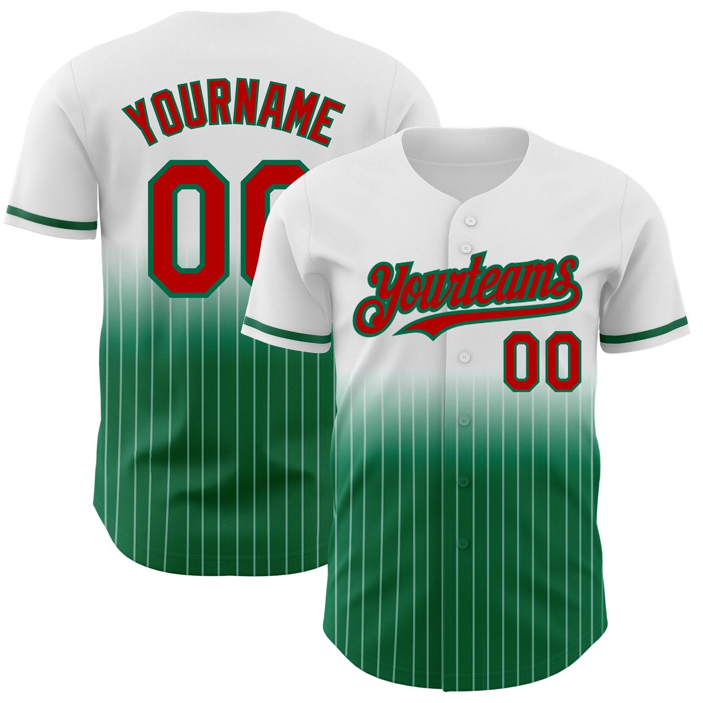 Custom White Pinstripe Red-Kelly Green Authentic Fade Fashion Baseball Jersey - Main View