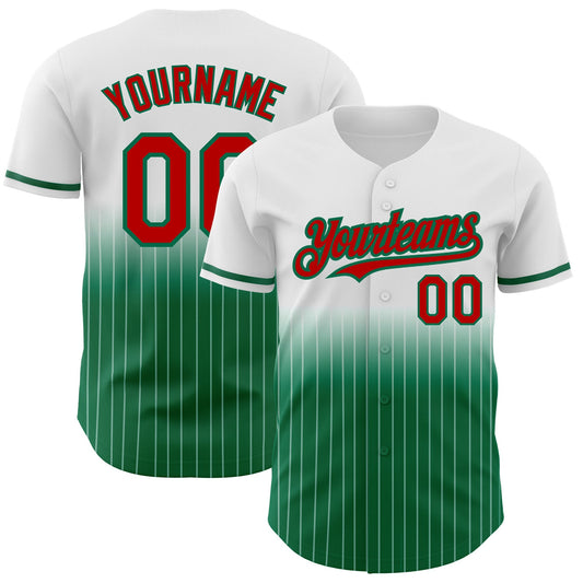 Custom White Pinstripe Red-Kelly Green Authentic Fade Fashion Baseball Jersey - Main View