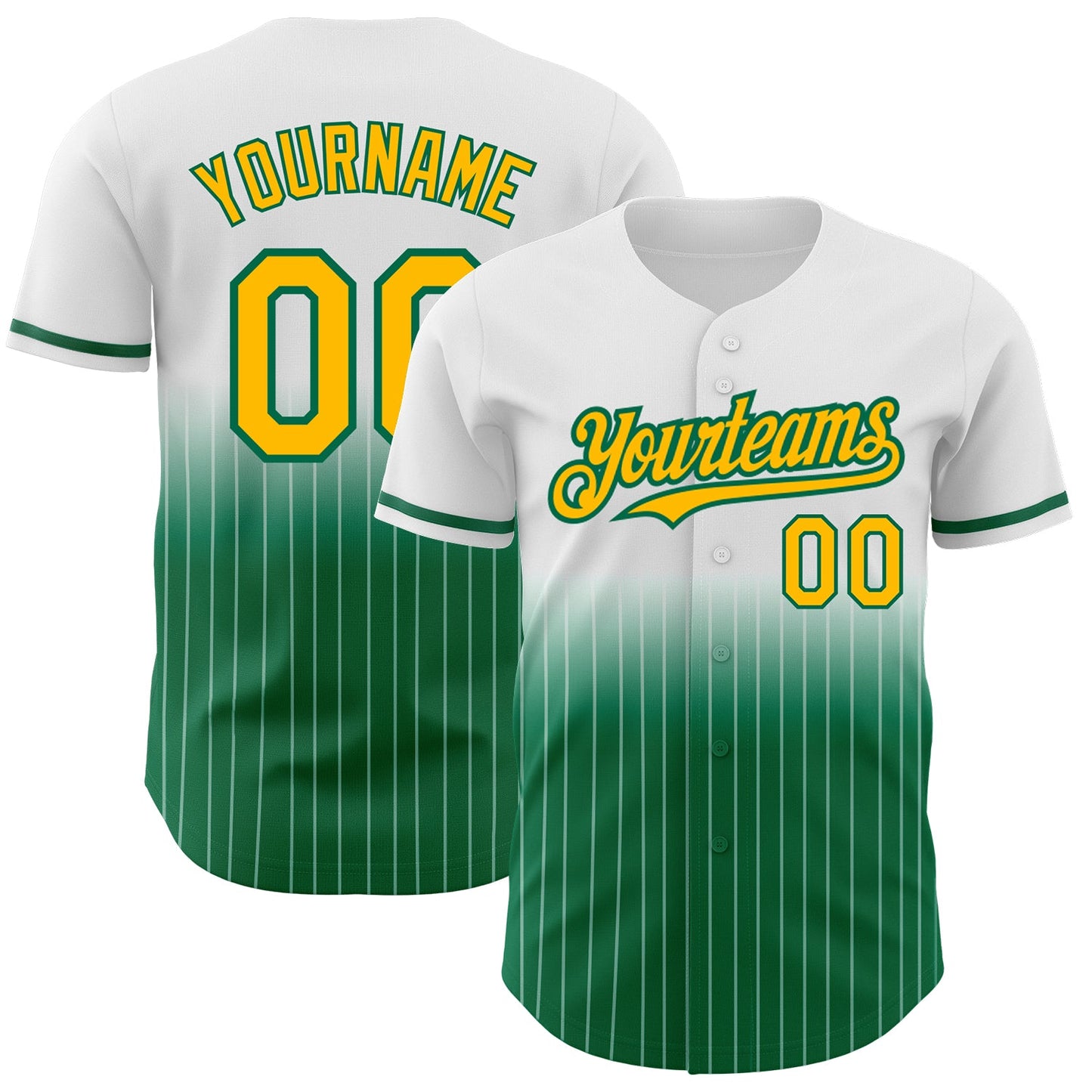 Custom White Pinstripe Gold-Kelly Green Authentic Fade Fashion Baseball Jersey - Main View