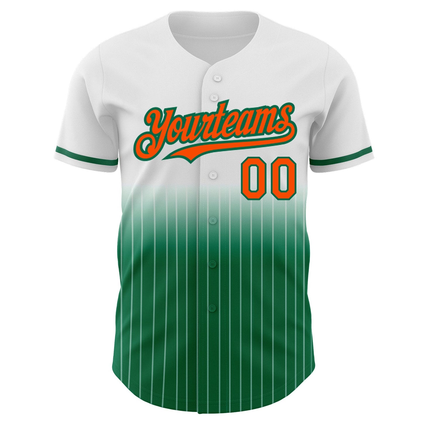 Custom White Pinstripe Orange-Kelly Green Authentic Fade Fashion Baseball Jersey view 3