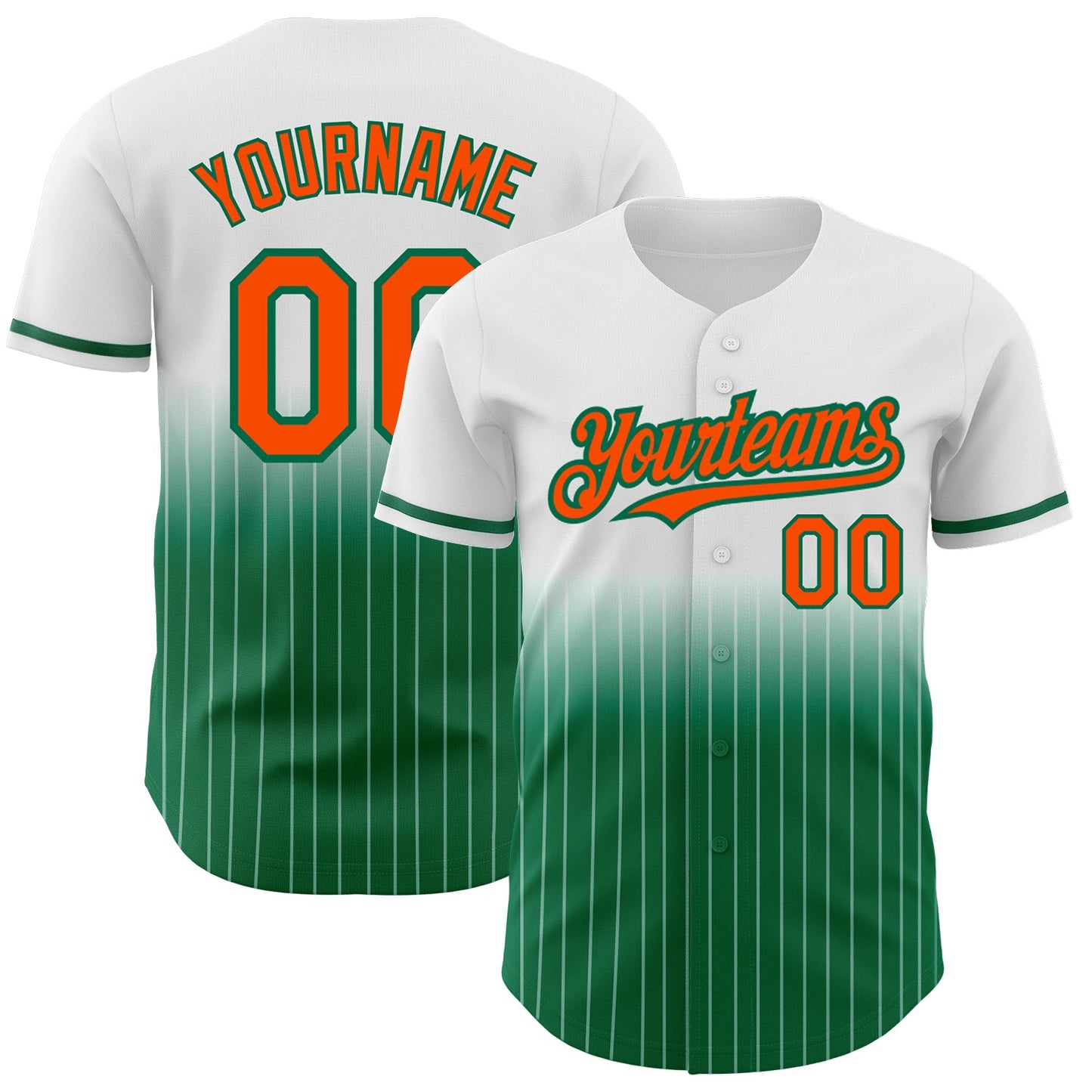 Custom White Pinstripe Orange-Kelly Green Authentic Fade Fashion Baseball Jersey - Main View