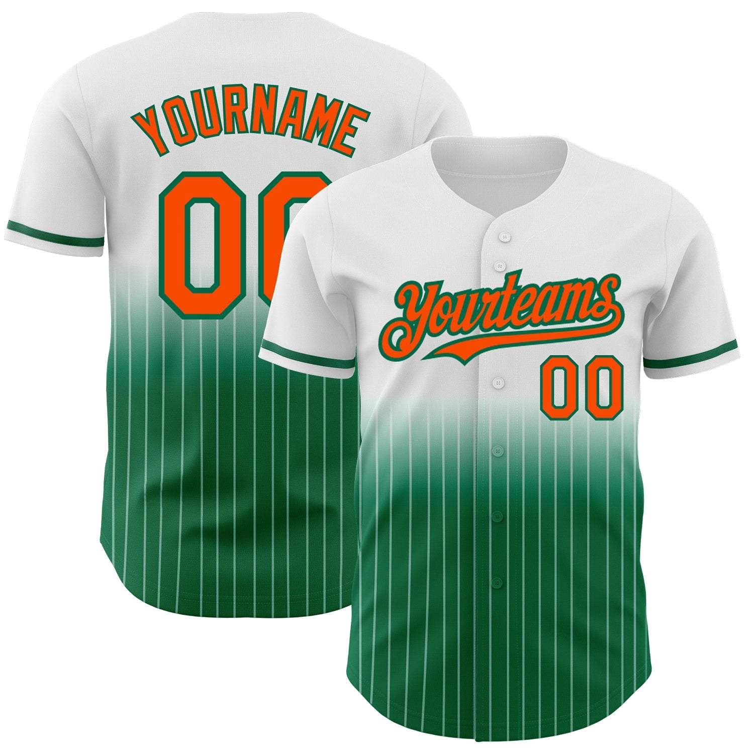 Custom White Pinstripe Orange-Kelly Green Authentic Fade Fashion Baseball Jersey - Main View