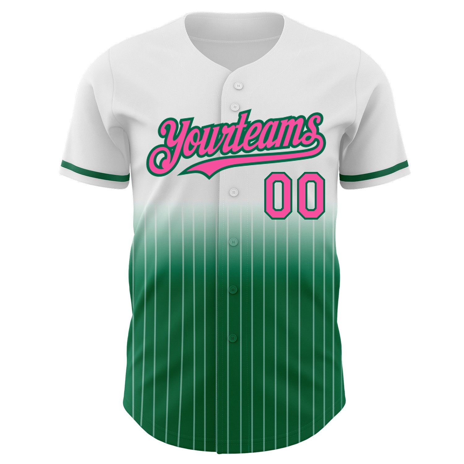 Custom White Pinstripe Pink-Kelly Green Authentic Fade Fashion Baseball Jersey view 3