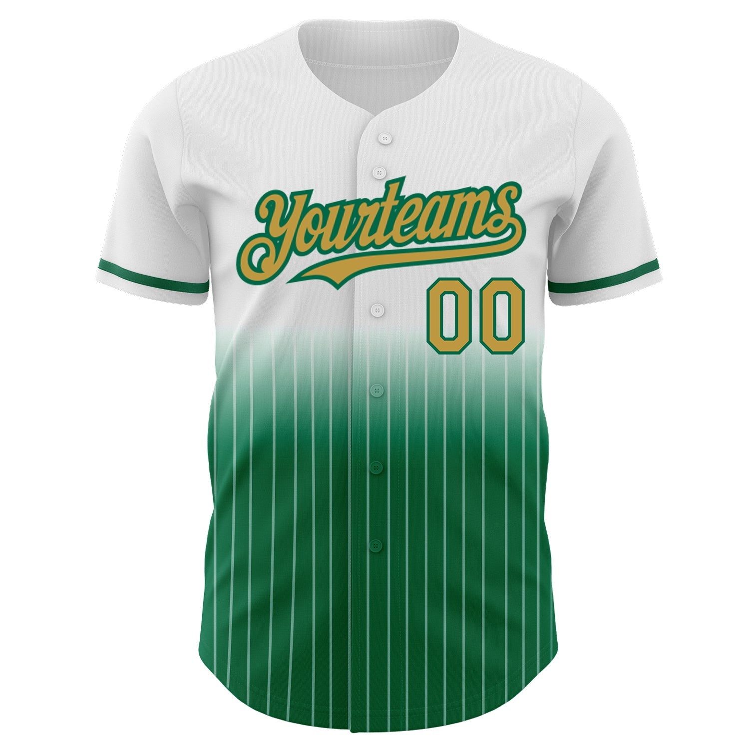 Custom White Pinstripe Old Gold-Kelly Green Authentic Fade Fashion Baseball Jersey view 3