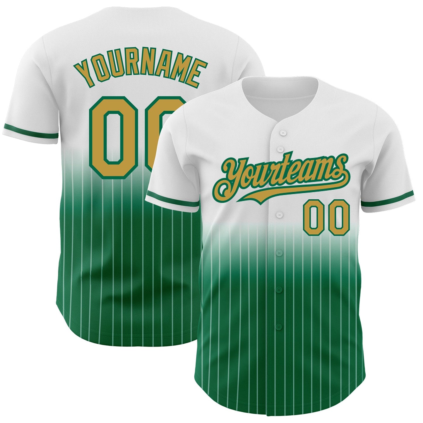 Custom White Pinstripe Old Gold-Kelly Green Authentic Fade Fashion Baseball Jersey - Main View