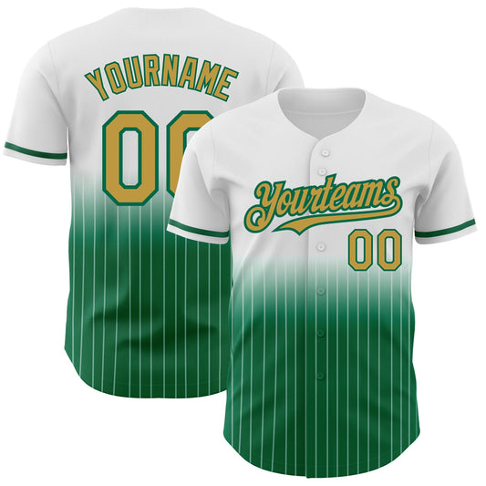 Custom White Pinstripe Old Gold-Kelly Green Authentic Fade Fashion Baseball Jersey - Main View