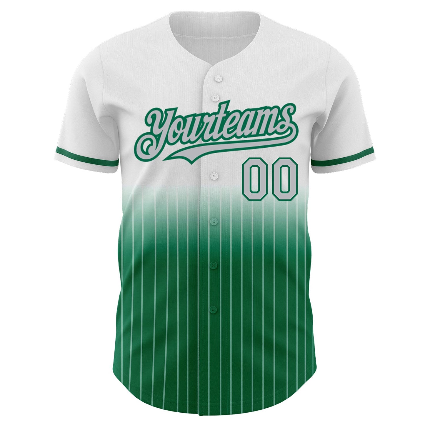 Custom White Pinstripe Gray-Kelly Green Authentic Fade Fashion Baseball Jersey view 3