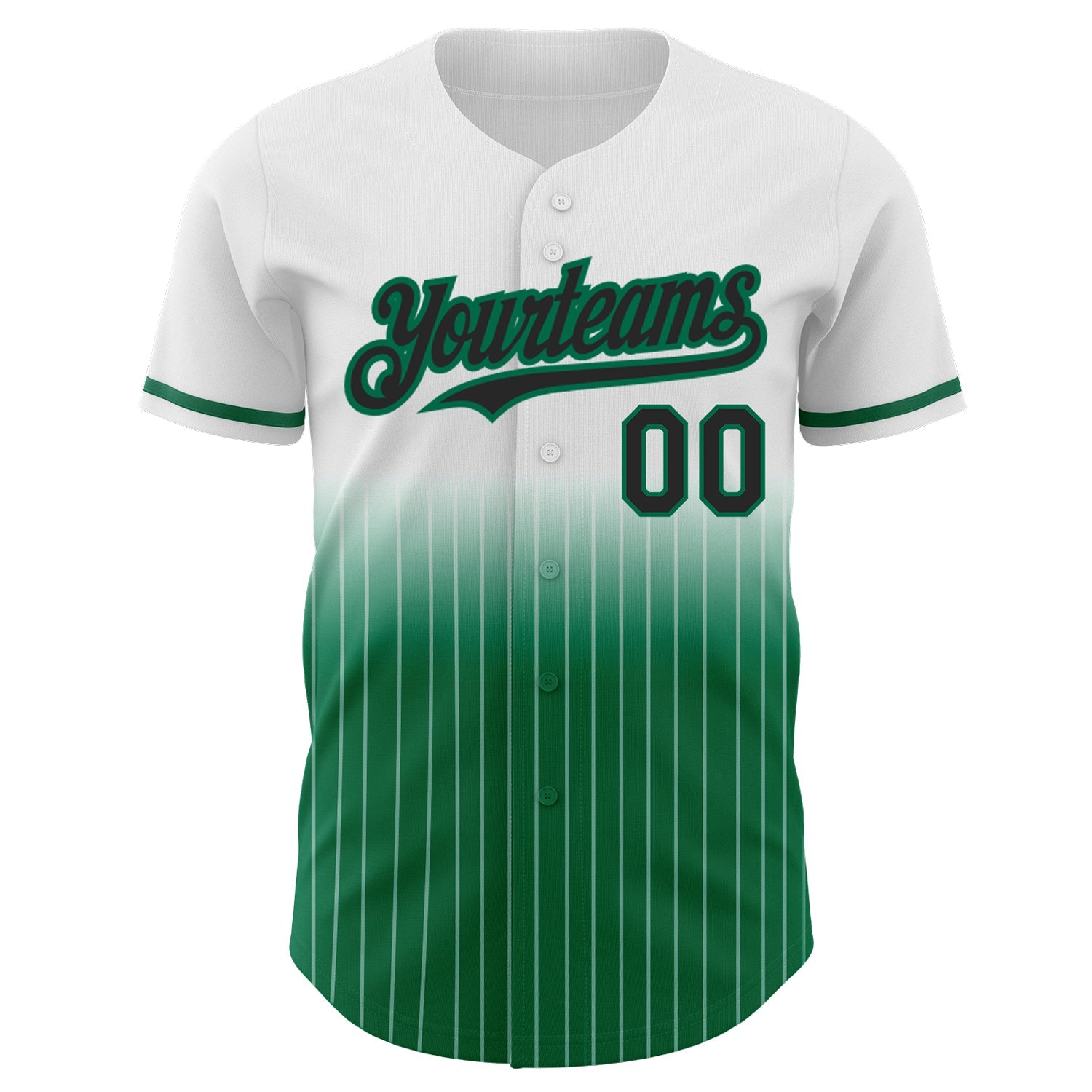 Custom White Pinstripe Black-Kelly Green Authentic Fade Fashion Baseball Jersey view 3
