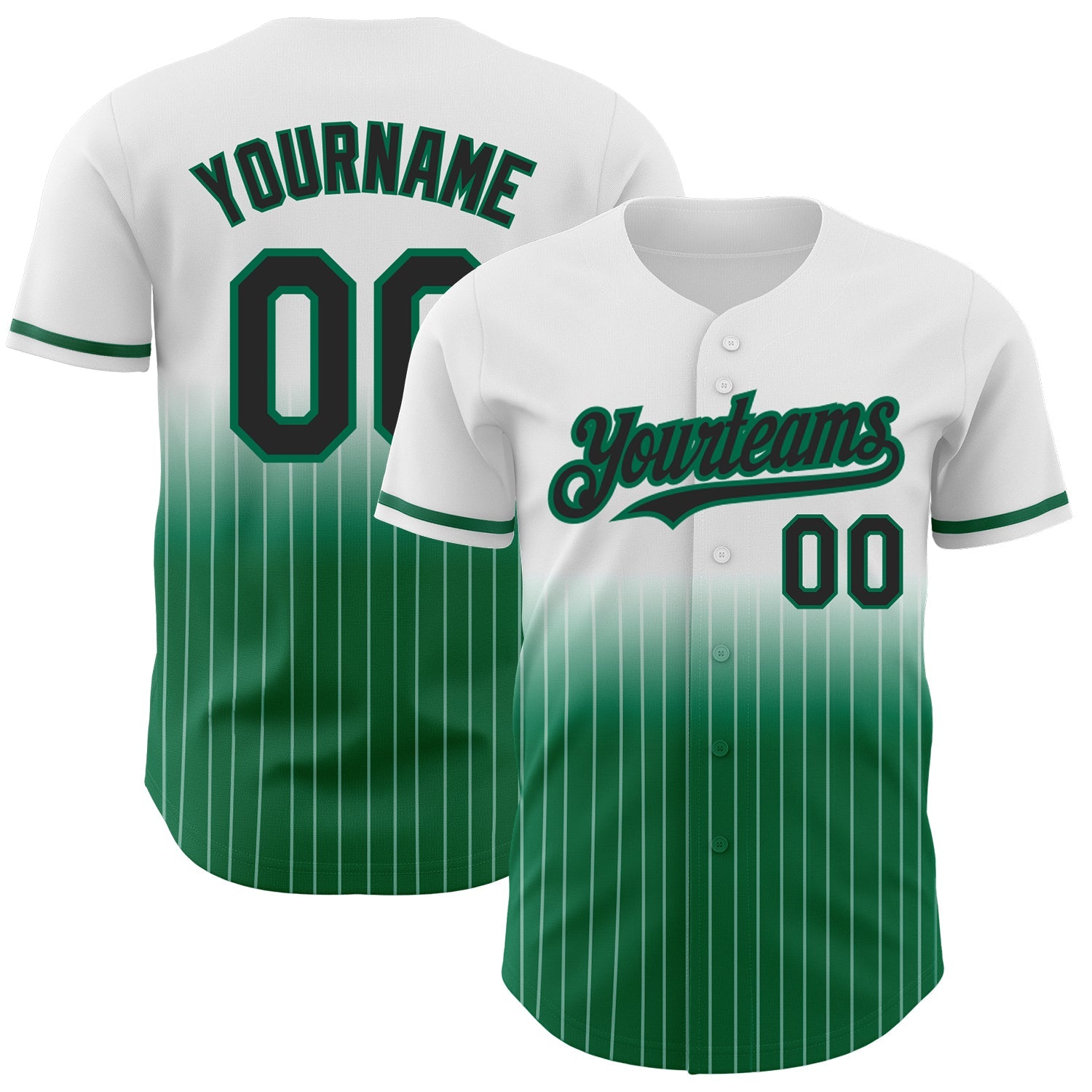 Custom White Pinstripe Black-Kelly Green Authentic Fade Fashion Baseball Jersey - Main View