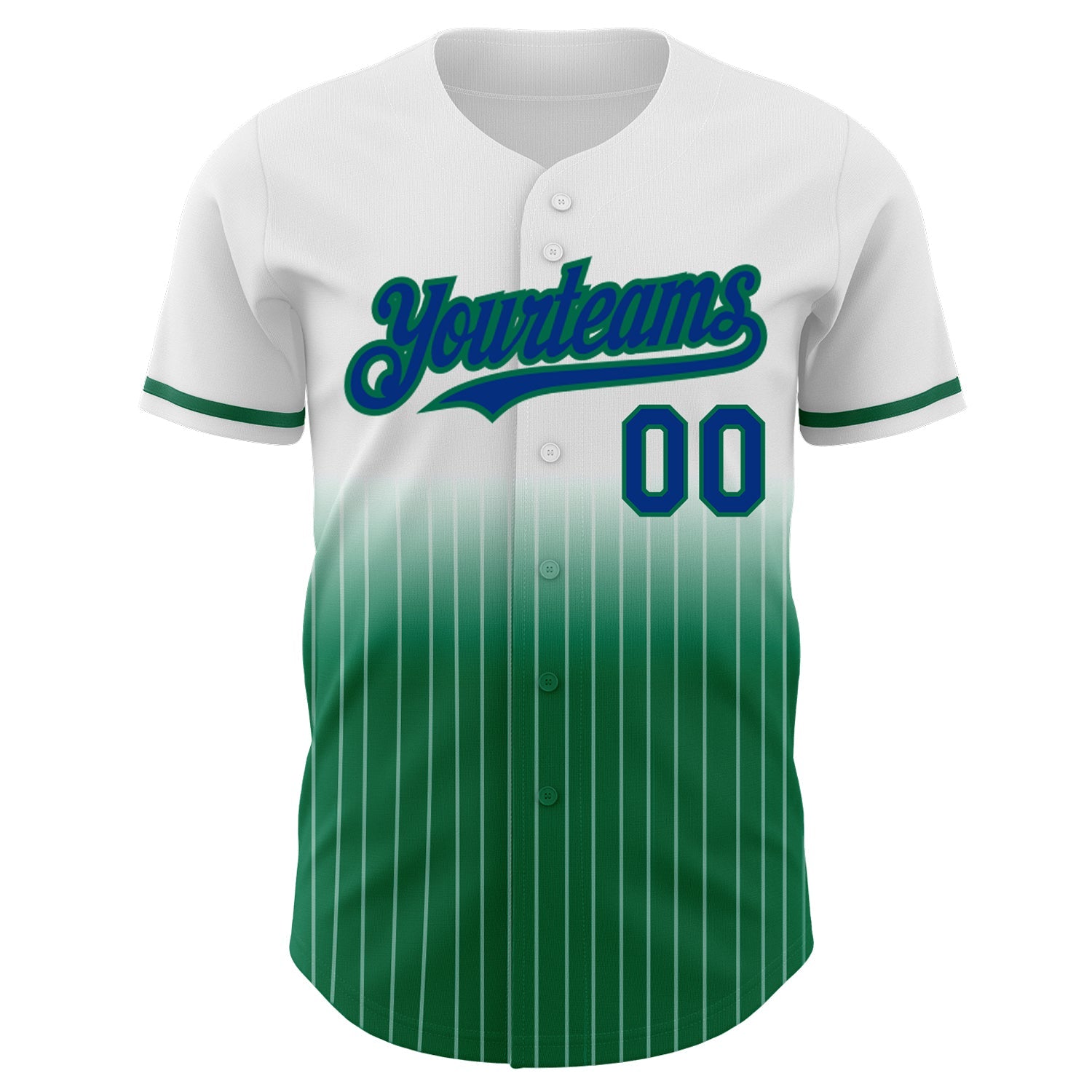 Custom White Pinstripe Royal-Kelly Green Authentic Fade Fashion Baseball Jersey view 3