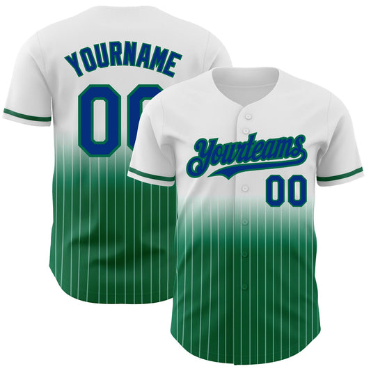 Custom White Pinstripe Royal-Kelly Green Authentic Fade Fashion Baseball Jersey - Main View