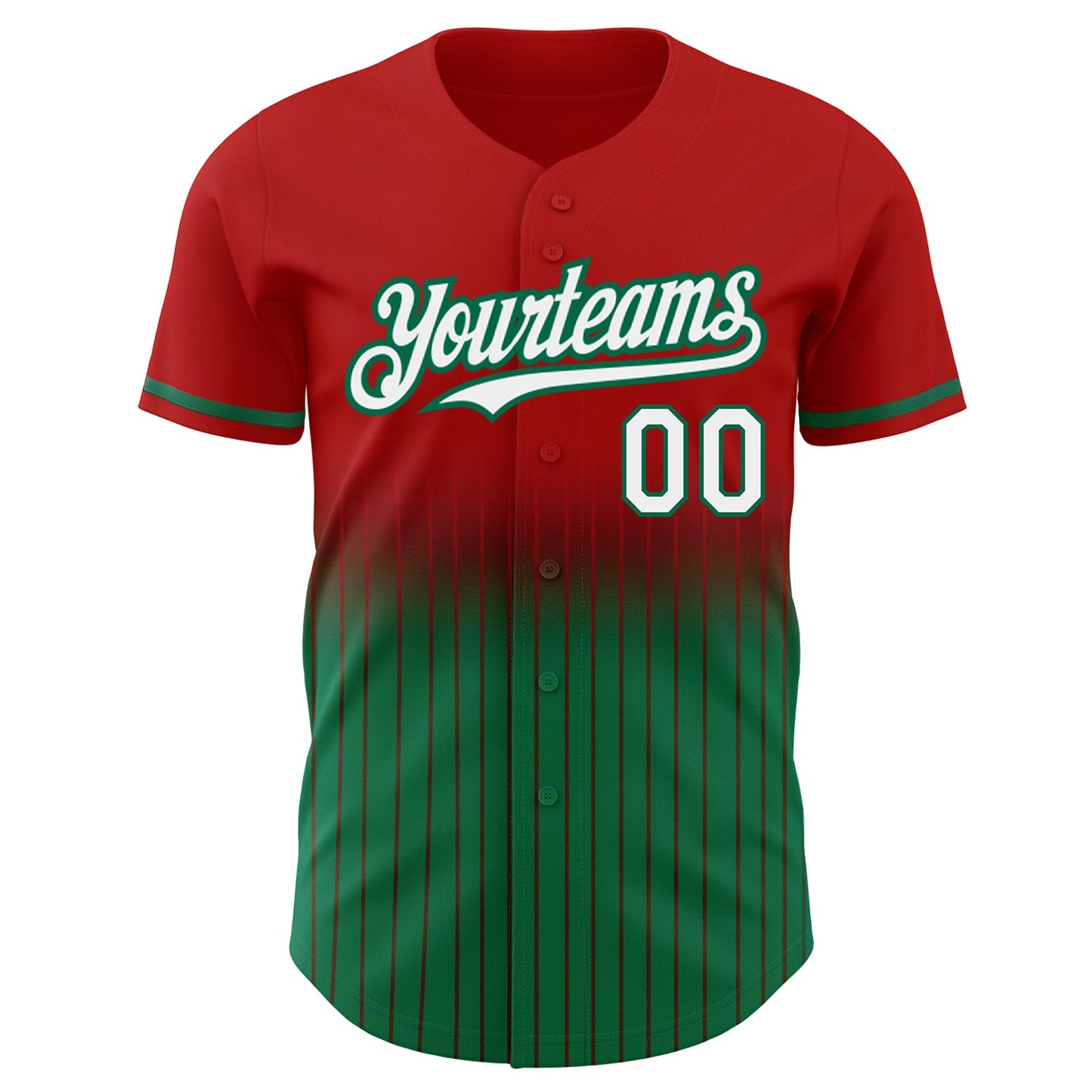 Custom Red Pinstripe White-Kelly Green Authentic Fade Fashion Baseball Jersey view 3