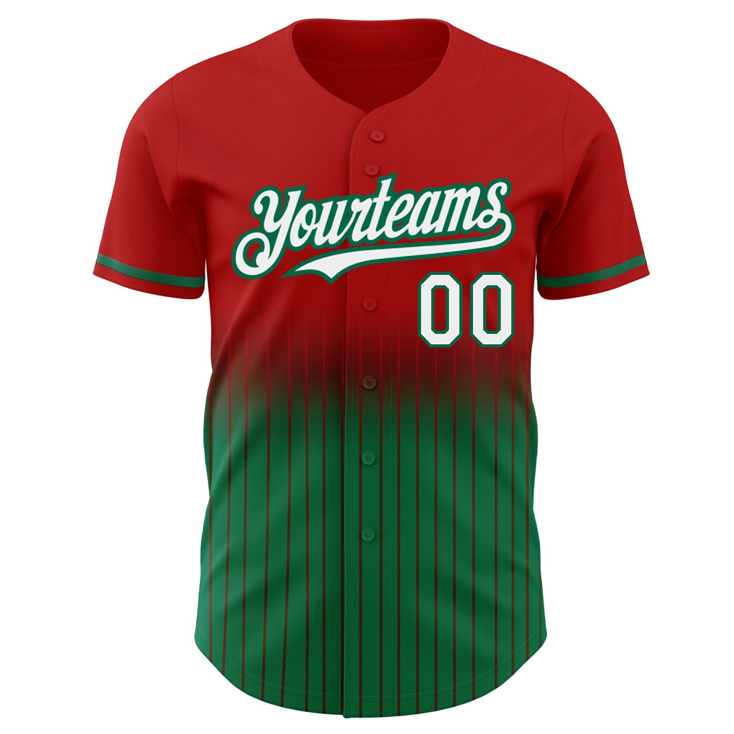 Custom Red Pinstripe White-Kelly Green Authentic Fade Fashion Baseball Jersey view 3