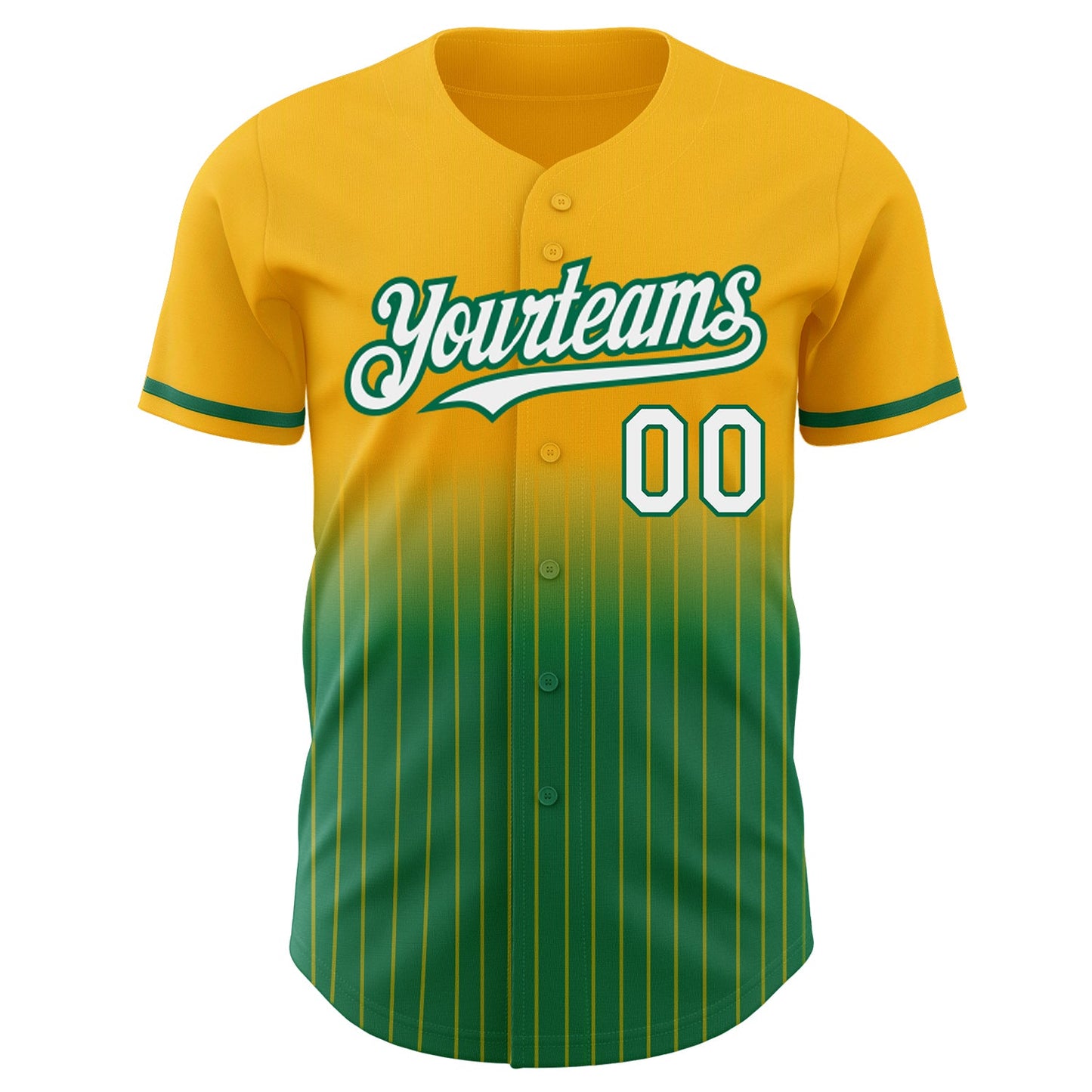 Custom Gold Pinstripe White-Kelly Green Authentic Fade Fashion Baseball Jersey view 3