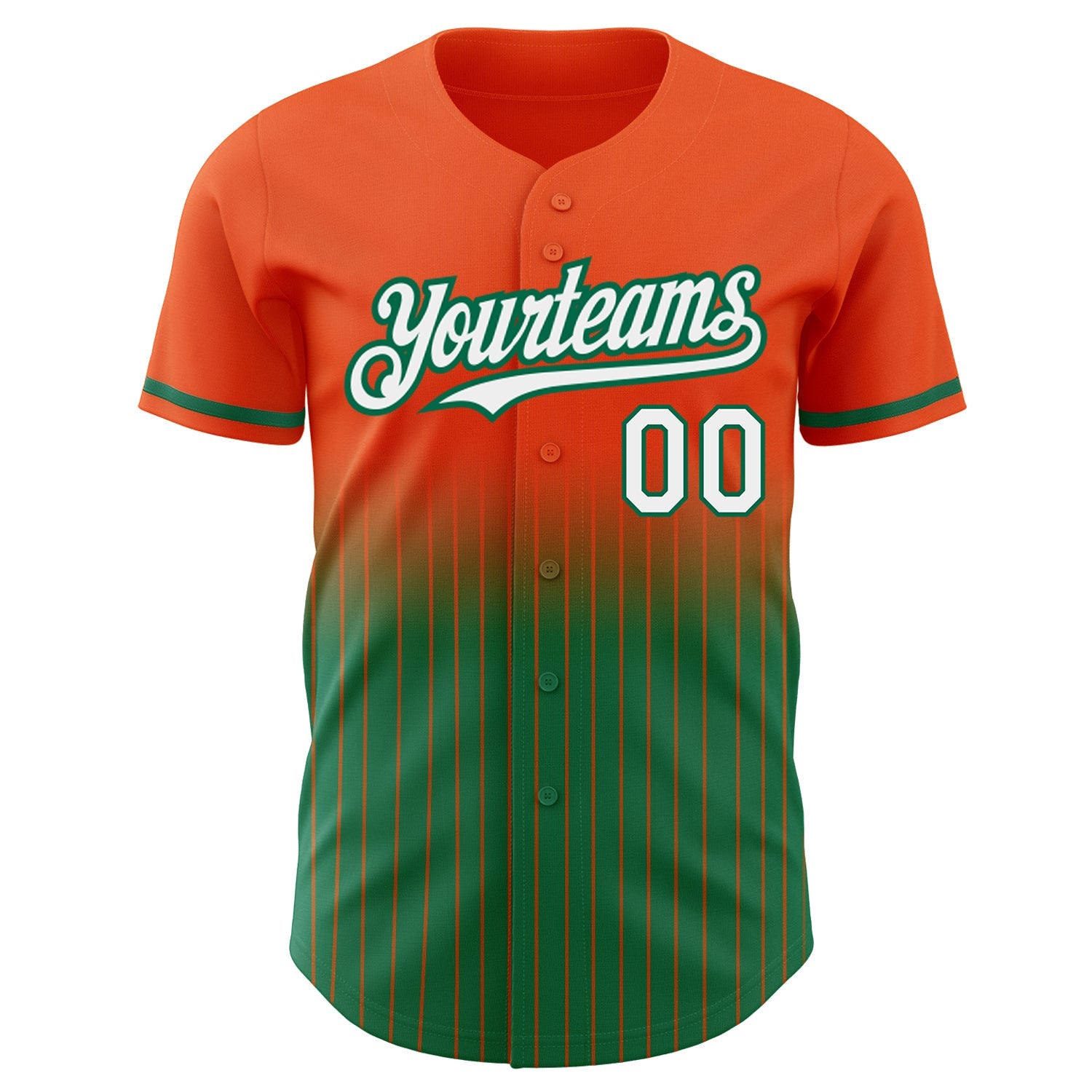 Custom Orange Pinstripe White-Kelly Green Authentic Fade Fashion Baseball Jersey view 3