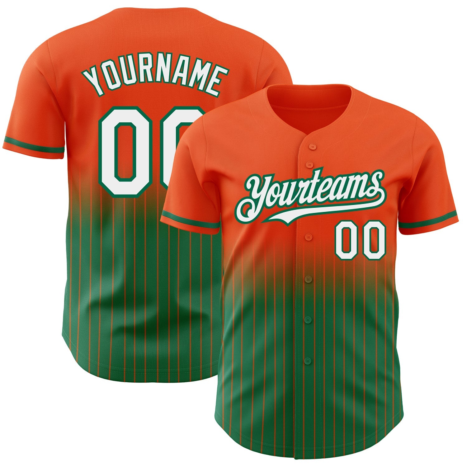 Custom Orange Pinstripe White-Kelly Green Authentic Fade Fashion Baseball Jersey - Main View