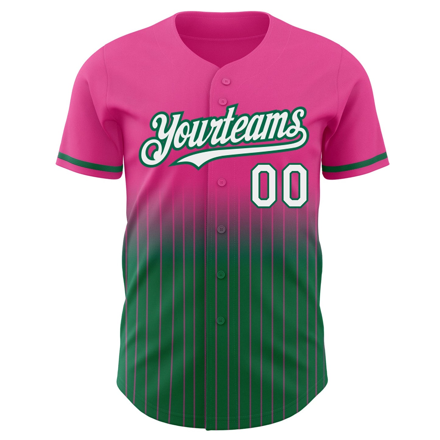Custom Pink Pinstripe White-Kelly Green Authentic Fade Fashion Baseball Jersey view 3