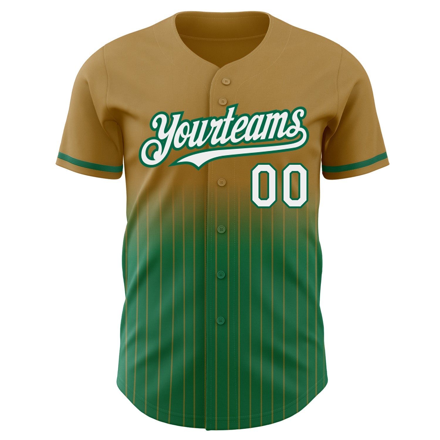 Custom Old Gold Pinstripe White-Kelly Green Authentic Fade Fashion Baseball Jersey view 3