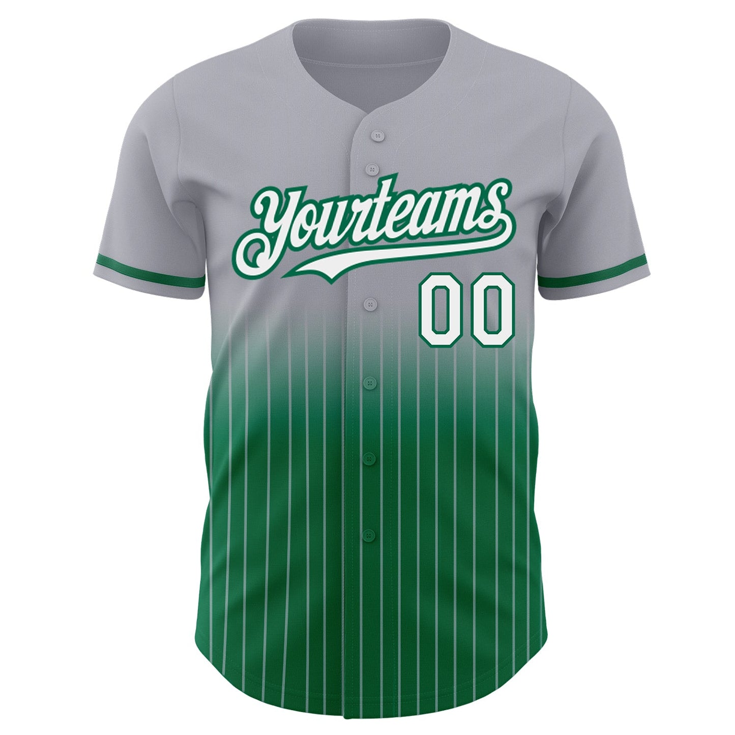 Custom Gray Pinstripe White-Kelly Green Authentic Fade Fashion Baseball Jersey view 3