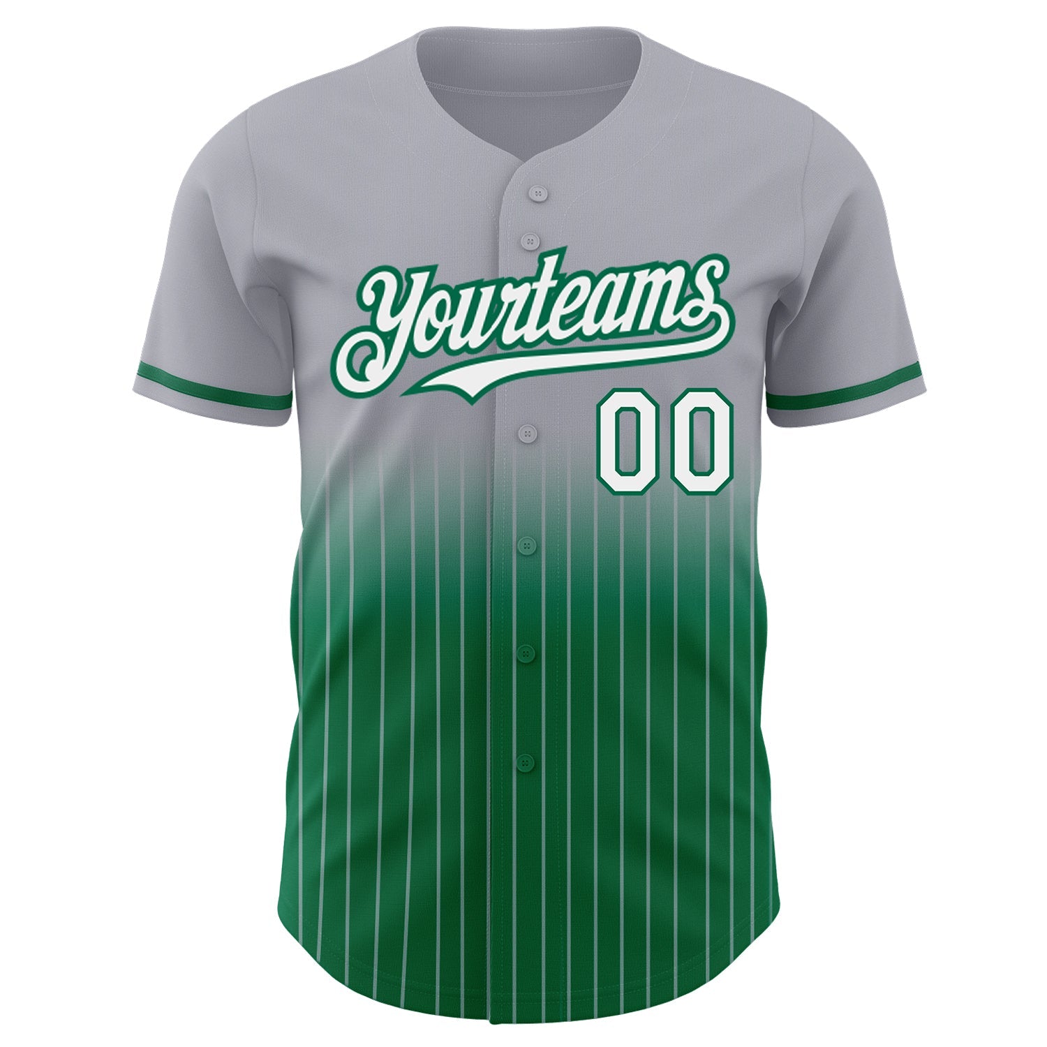 Custom Gray Pinstripe White-Kelly Green Authentic Fade Fashion Baseball Jersey view 3