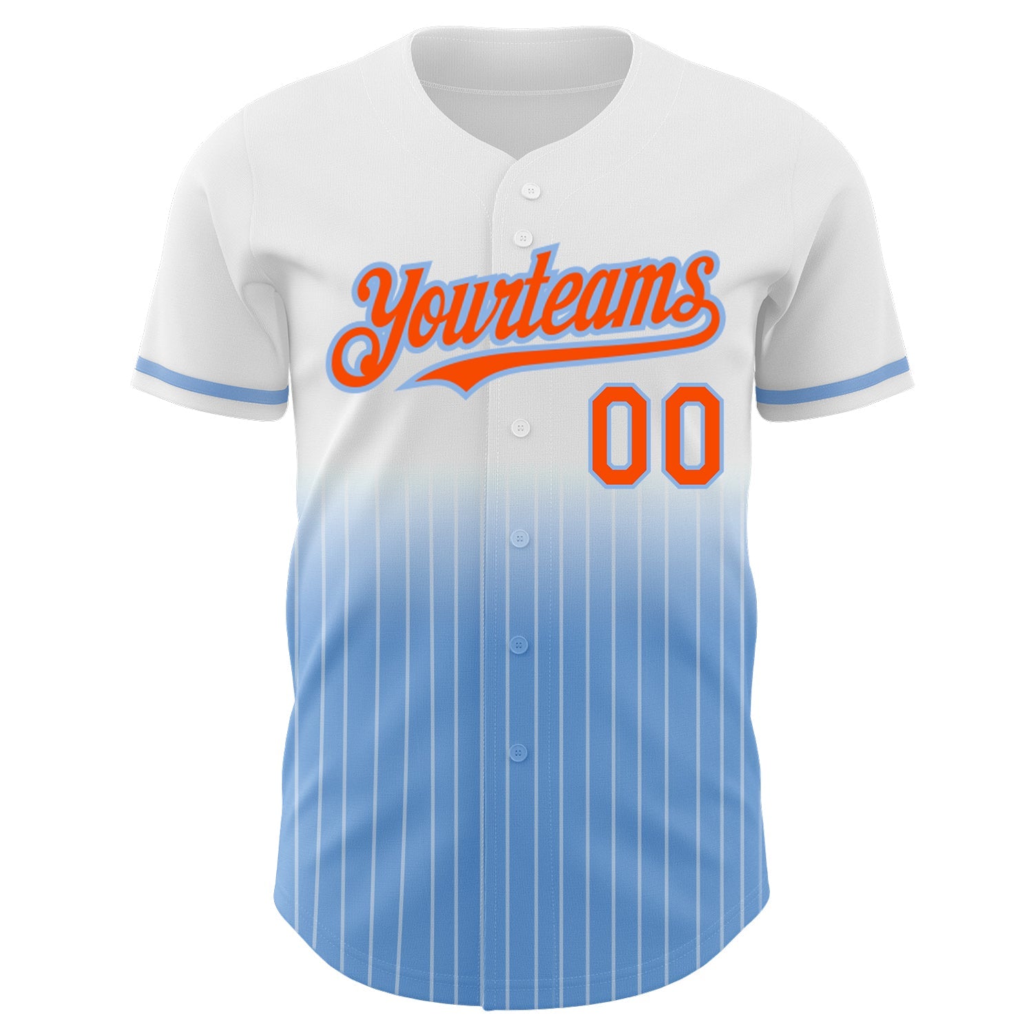 Custom White Pinstripe Orange-Light Blue Authentic Fade Fashion Baseball Jersey view 3