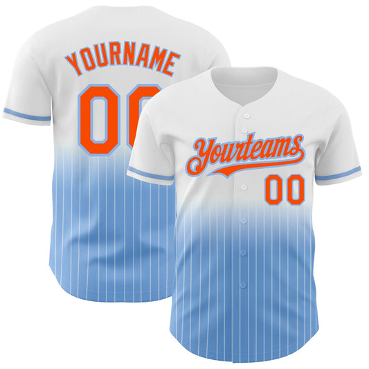 Custom White Pinstripe Orange-Light Blue Authentic Fade Fashion Baseball Jersey - Main View