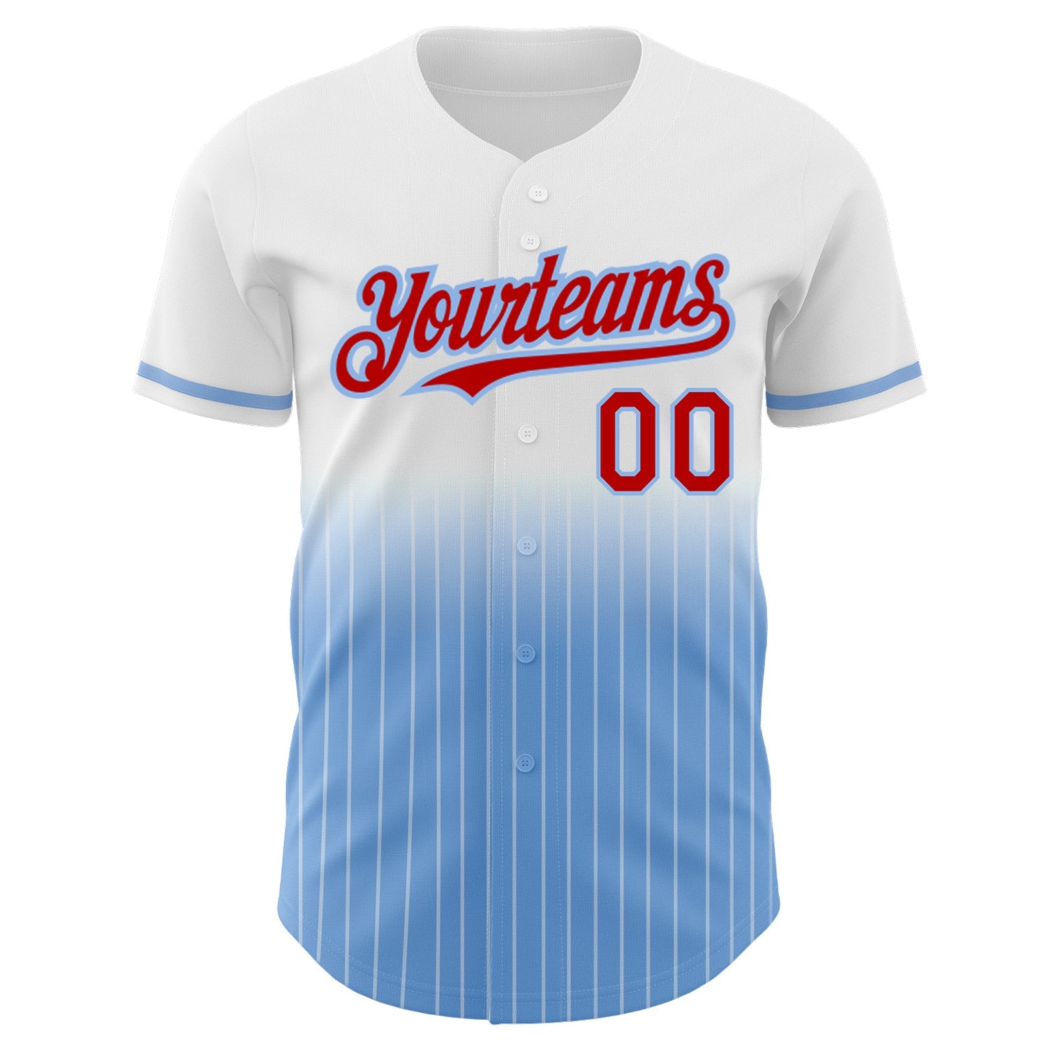 Custom White Pinstripe Red-Light Blue Authentic Fade Fashion Baseball Jersey view 3