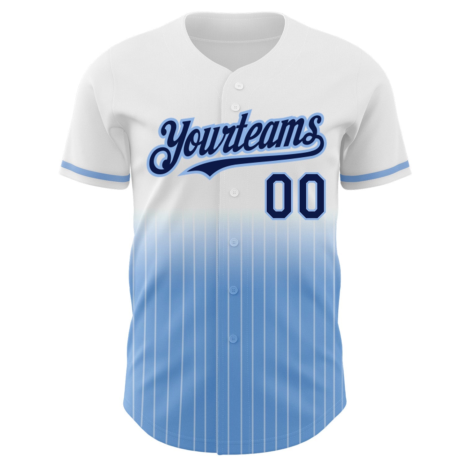 Custom White Pinstripe Navy-Light Blue Authentic Fade Fashion Baseball Jersey view 3