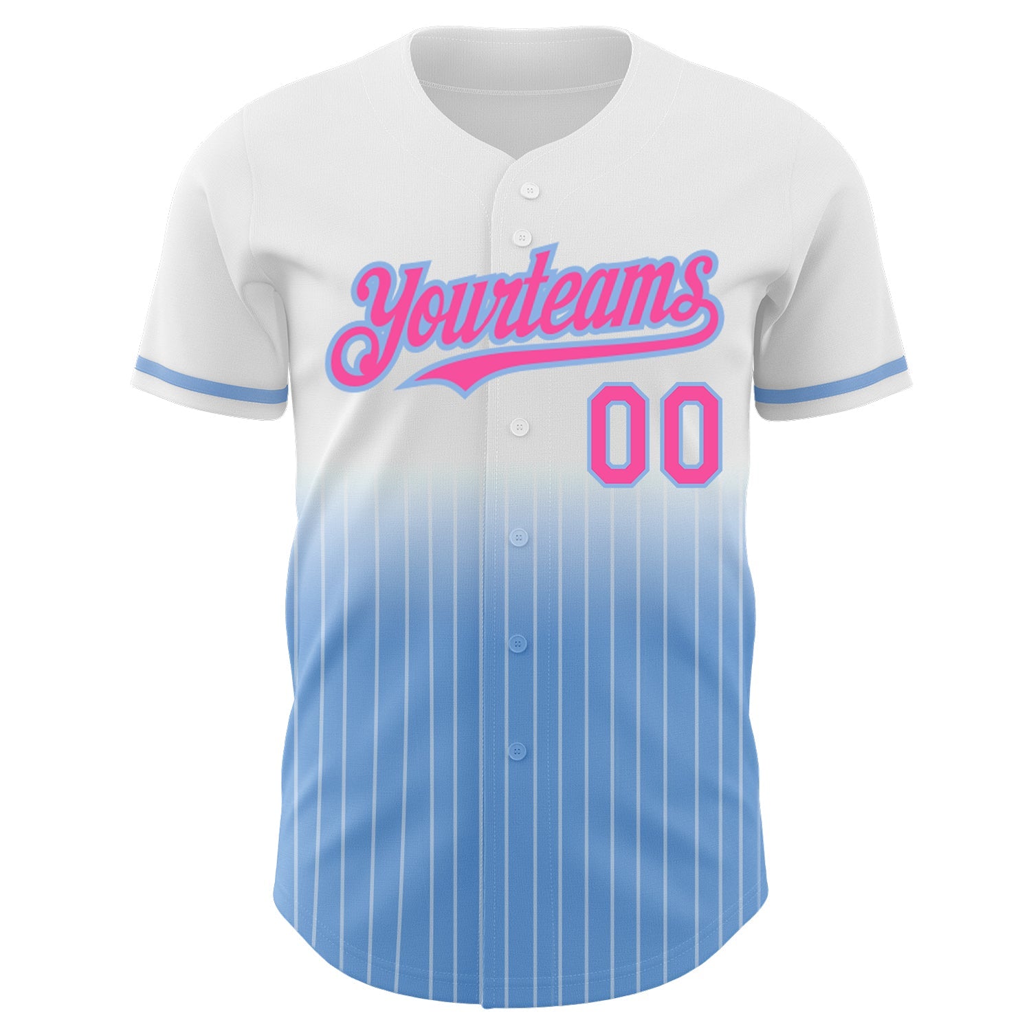 Custom White Pinstripe Pink-Light Blue Authentic Fade Fashion Baseball Jersey view 3