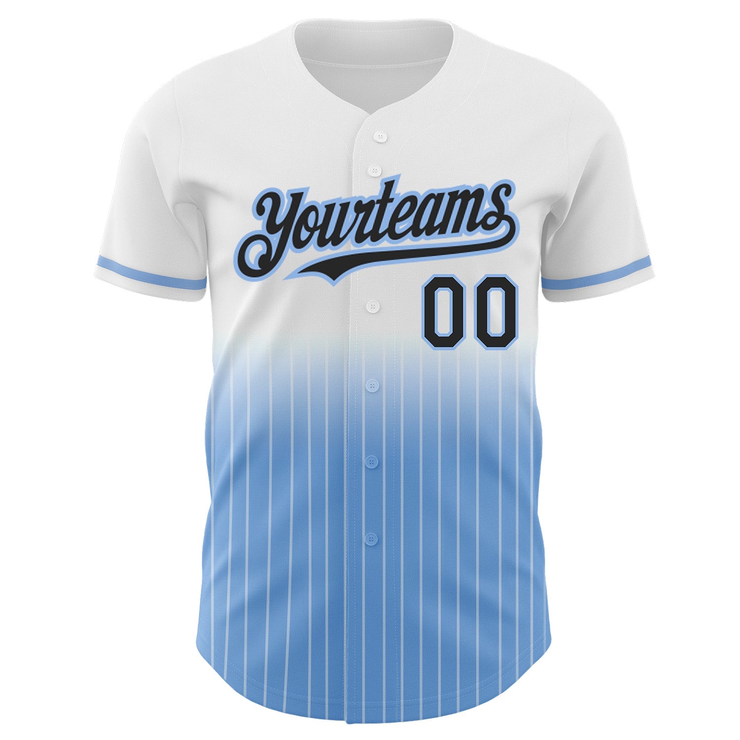 Custom White Pinstripe Black-Light Blue Authentic Fade Fashion Baseball Jersey view 3