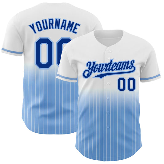 Custom White Pinstripe Royal-Light Blue Authentic Fade Fashion Baseball Jersey - Main View
