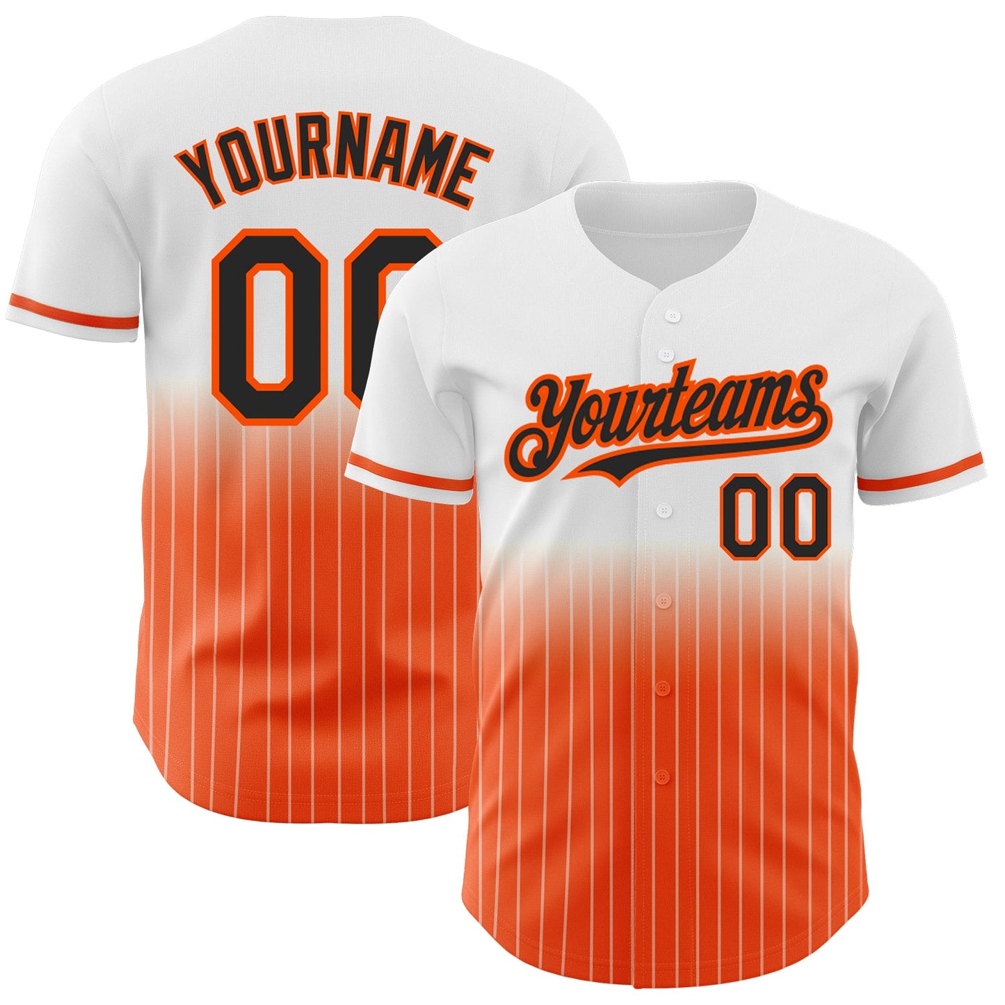 Custom White Pinstripe Black-Orange Authentic Fade Fashion Baseball Jersey - Main View