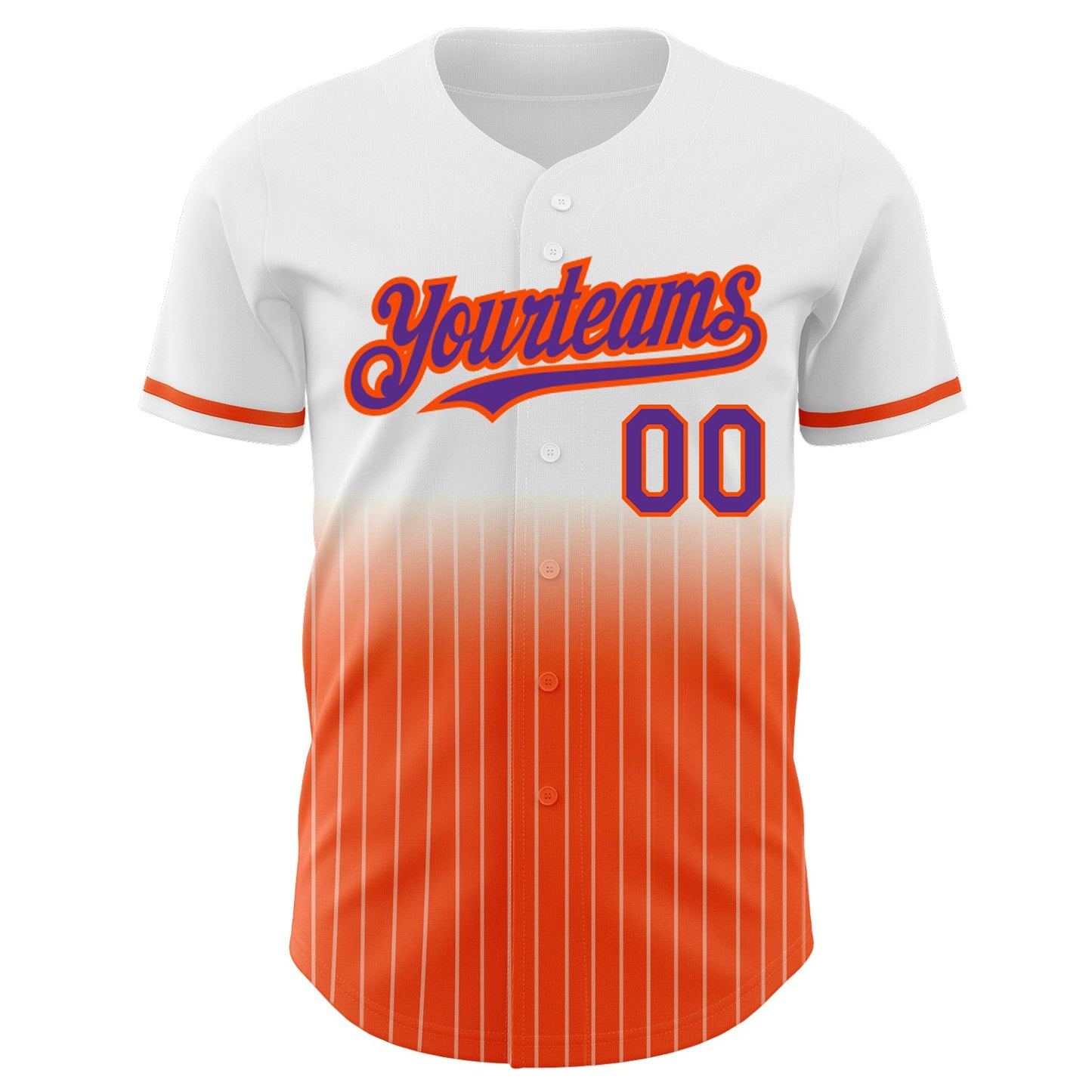 Custom White Pinstripe Purple-Orange Authentic Fade Fashion Baseball Jersey view 3