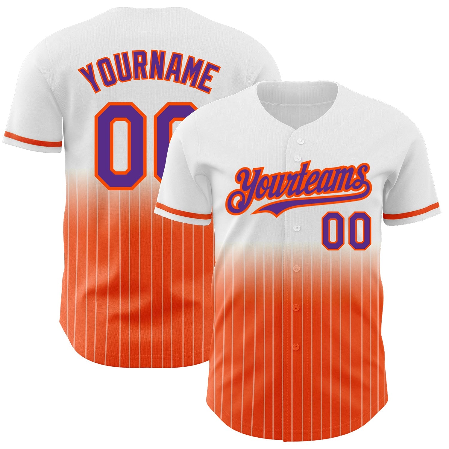 Custom White Pinstripe Purple-Orange Authentic Fade Fashion Baseball Jersey - Main View